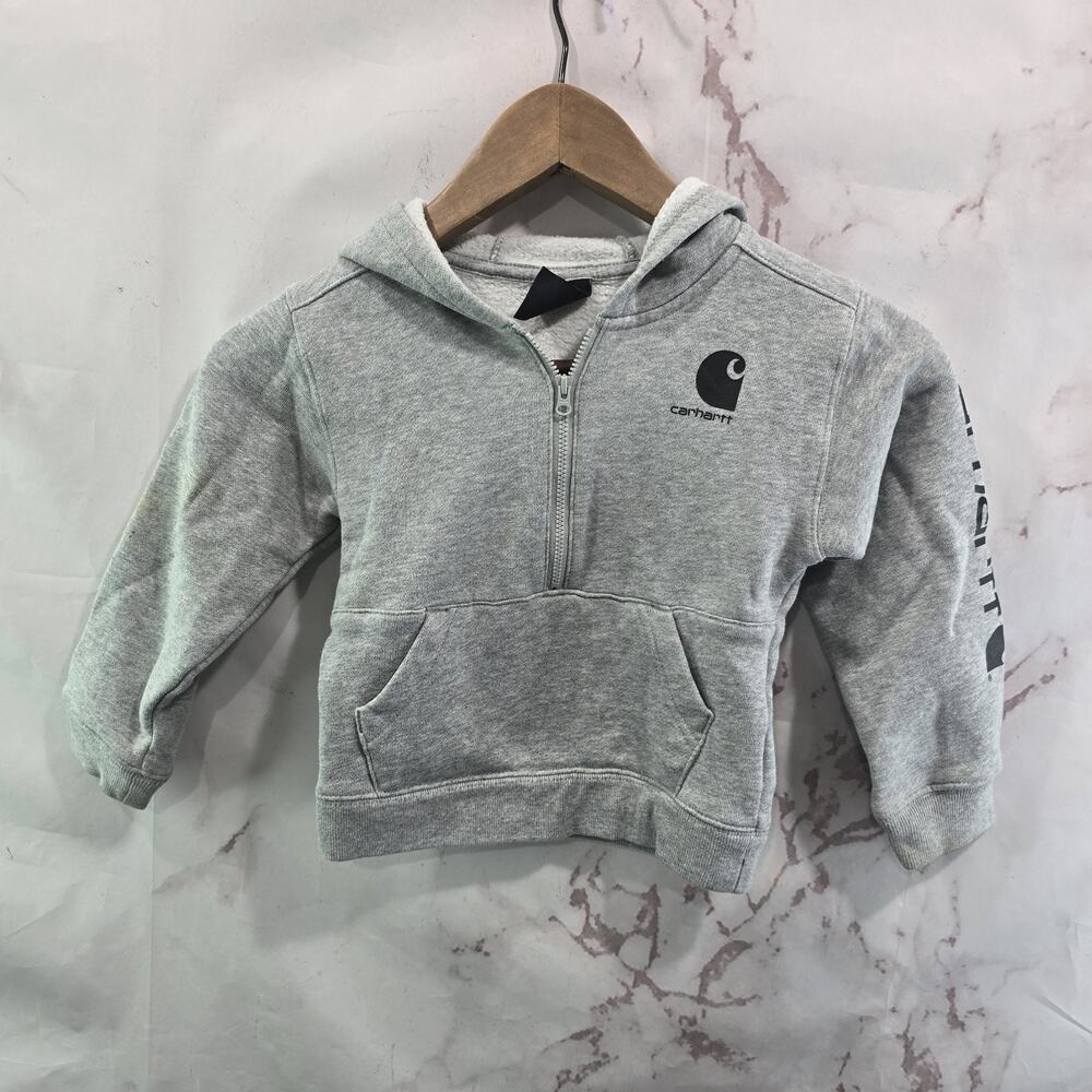 Carhartt Hoodie Sweatshirt Boys 3T Gray Logo Spellout Zip Kids Youth Toddler